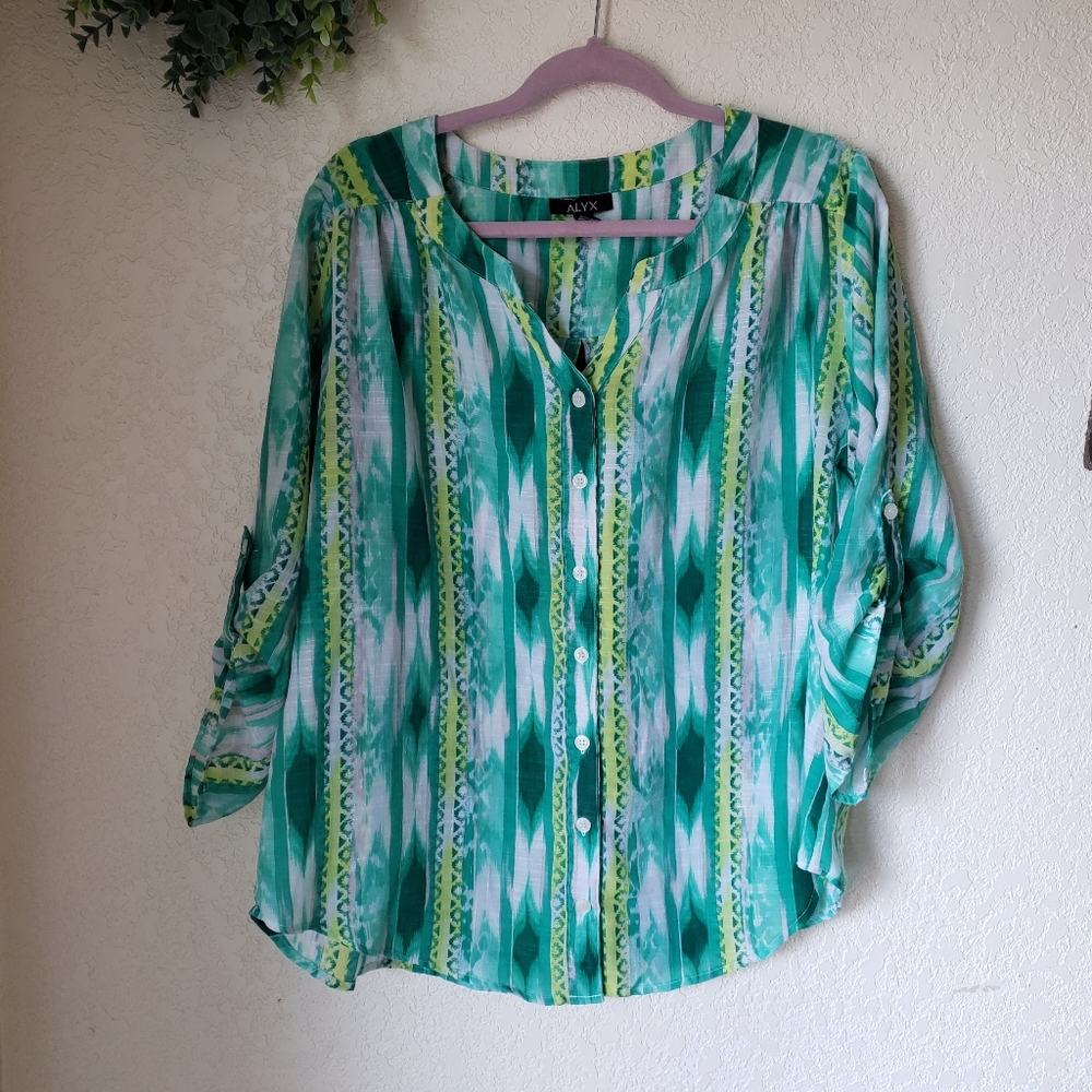 Alyx Plus Size Green Button Down Blouse Size 1X